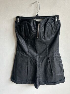 Jenny Han Waxed Linen Black Romper Wize Small NWT